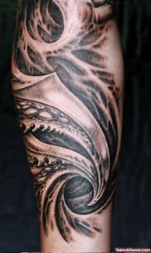 Good Grey Ink Biomechanical Tattoo On Arm