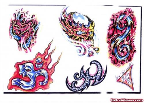 Colored Biomechanical Tattoos Designs