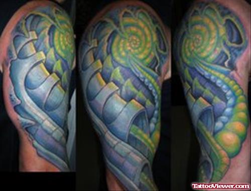 Good Colored Biomechanical Tattoo On Half Sleeve