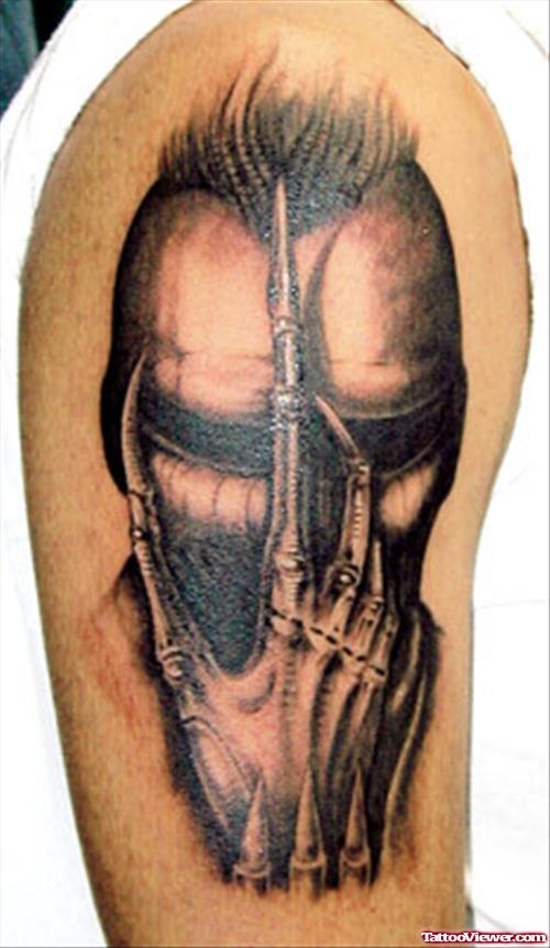Biomechanical Demon Tattoo On Right Biceps
