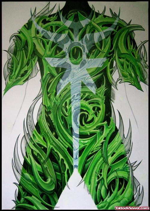 Green Biomechanical Tattoo Design