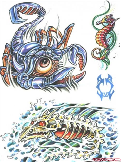 Biomechanical Sea Creatures Tattoo Design