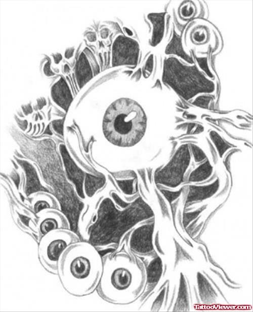 Biomechanical Eye Grey Ink Tattoo Design