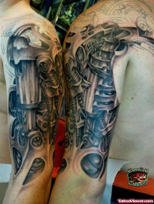 Man Half Sleeve 3D Biomechanical Tattoo