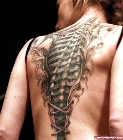 Girl Back Body Biomechanical Tattoos