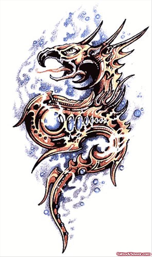 Biomechanical Dragon Tattoo Design