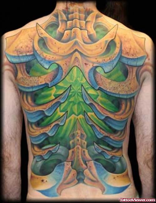 Attractive Colored Biomechanical Tattoo On Man Back Body