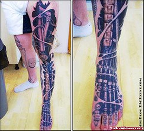 Left Leg Biomechanical Tattoo For Men