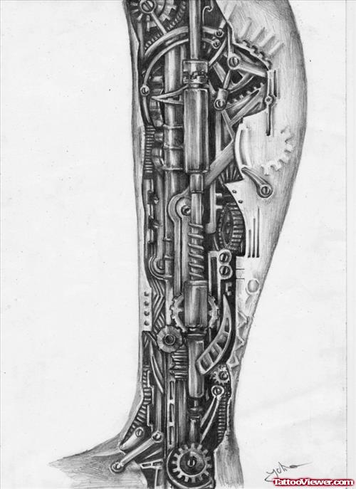 Beautiful Leg Biomechanical Tattoo