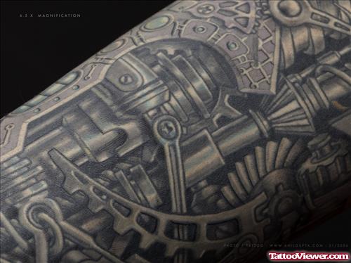 Beautiful Amazing Grey Ink Biomechanical Tattoo