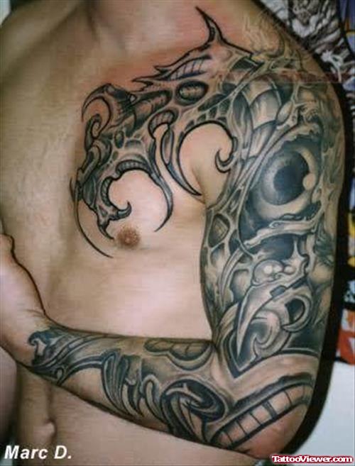 Grey Ink Biomechanical Tattoo