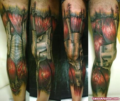 Color Biomechanical Tattoo On Leg