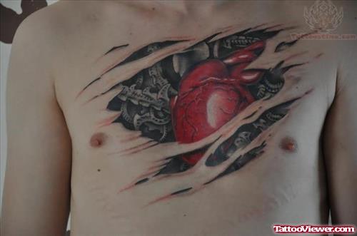 Rip Skin Biomechanical Heart Tattoo