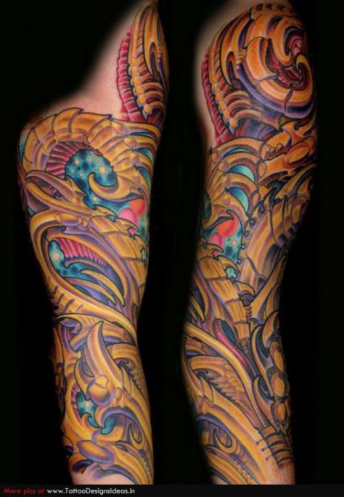 Colored Biomechanical Sleeve Tattoo