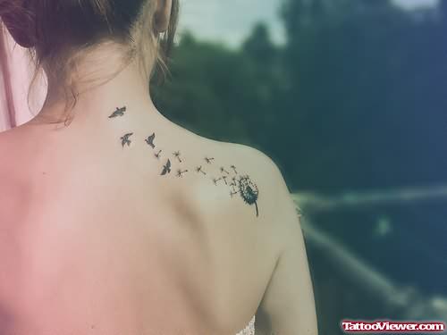 Birds & Dragon Flies Tattoo On Back