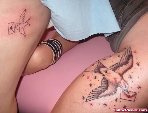 Birds Message Tattoo On Legs