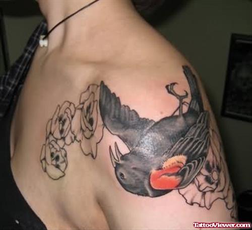 Dead Bird Tattoo On Shoulder
