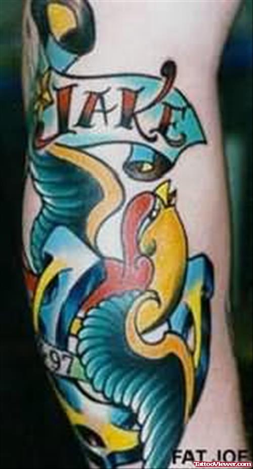 Colorful Bird Tattoo On Arm