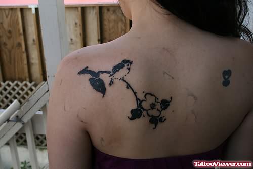Black Flower & Bird Tattoo