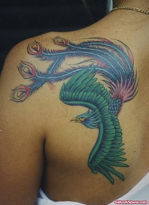 Flying Peacock Tattoo On Back