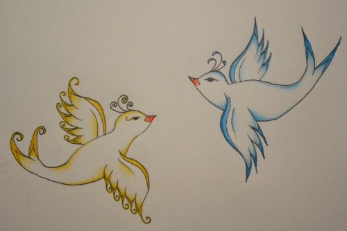Yellow And Blue Bird Tattoos Design