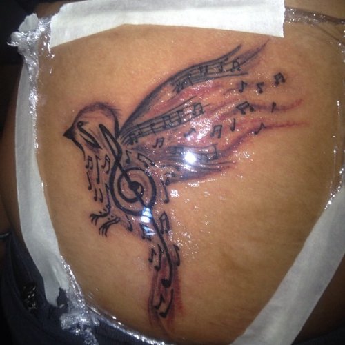 Music Violen Key Bird Tattoo
