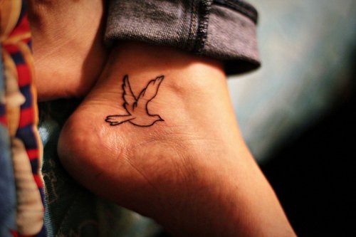 Outline Flying Bird Tattoo On Ankle