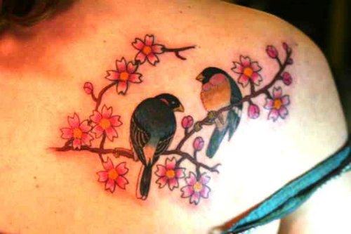 Cherry Blossom Tree And Birds Tattoo