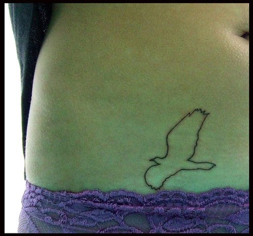 Outline Bird Tattoo On Right Hip