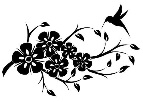Black Flowers and Bird Tattoo Design