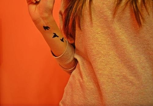 Girl Right Wrist Birds Tattoo