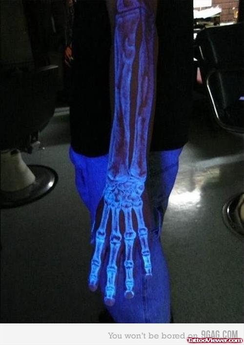 Skeleton  Blacklight Tattoo On Arm