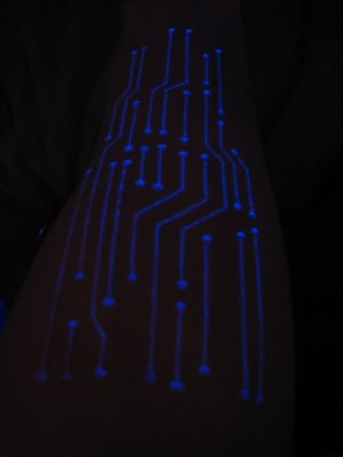 PCB Circuit Black Light Tattoo On Arm