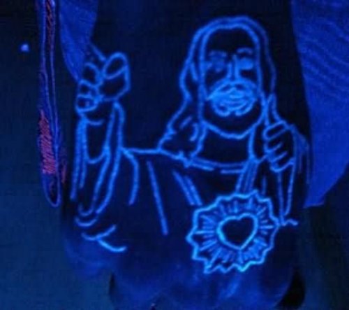 Outline Jesus Black Light Tattoo On Sleeve
