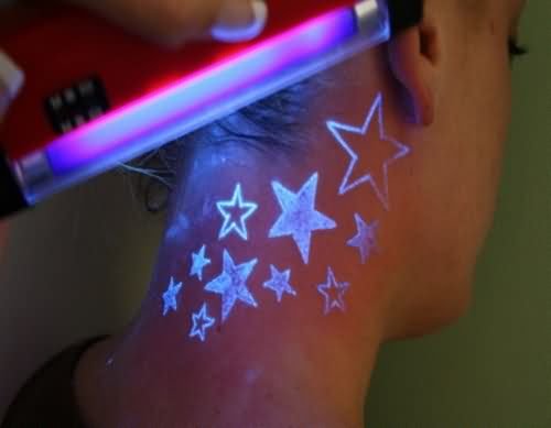 Black Light Stars Tattoos On Back Neck
