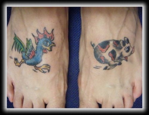 animated Cock And Boar Tattoos On Feet