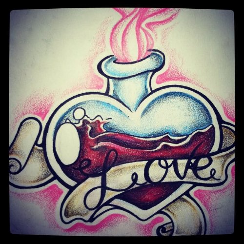 Love Bottle Tattoo Design
