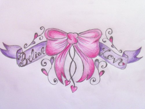 Believe Love Banner And Bow Tattoo Design