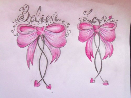 Believe And Love Pink Bow Tattoos Designs