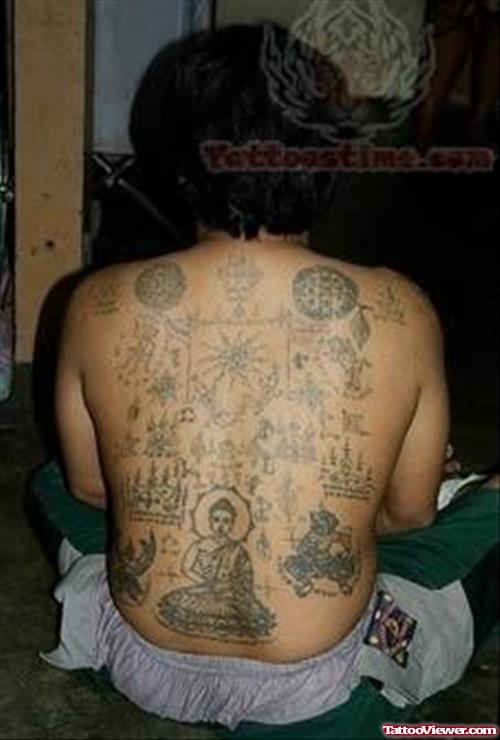 Elegant Buddhist Tattoo On Back Body