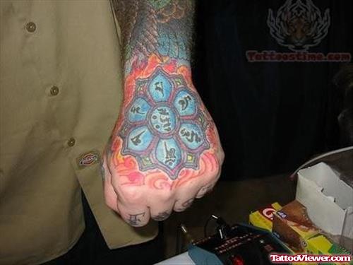 Fantastic Buddhist Tattoo On Hand
