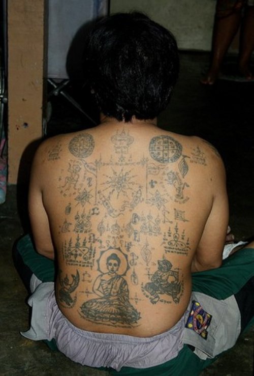 Buddhist Tattoo On Back Body