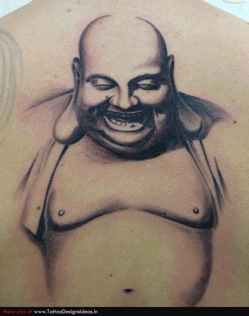 Grey ink Buddhist Symbol Tattoo On Back