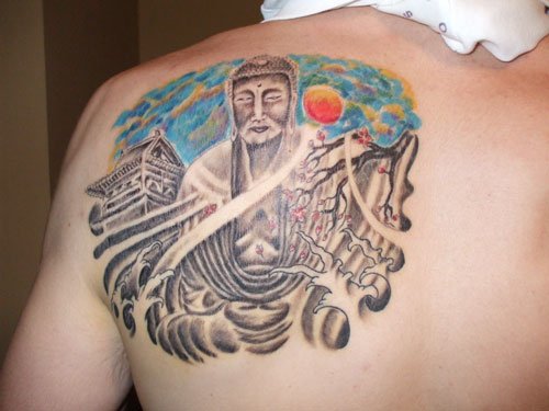 Left Back Shoulder Buddhist Tattoo
