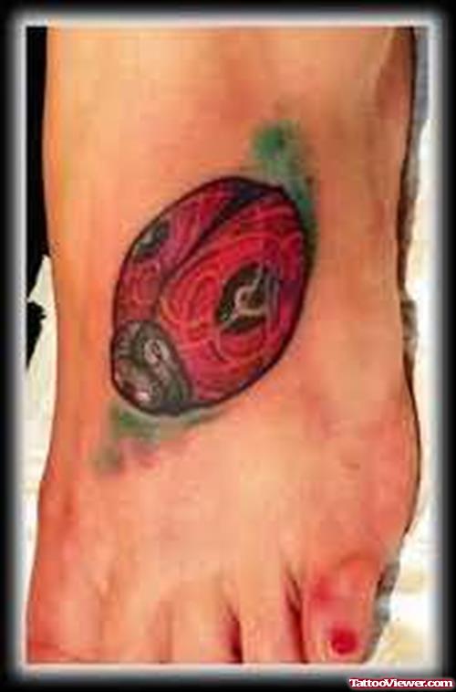 Red Bug Tattoo On Foot