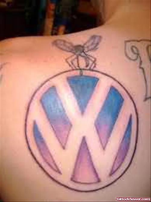 Bug & Logo Tattoo On Back