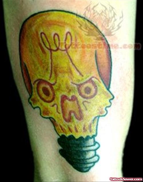 Yellow Ink Bulb Skull Tattoo