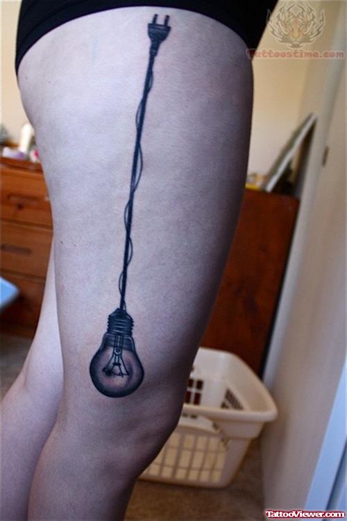 Wired Bulb Tattoo On Leg