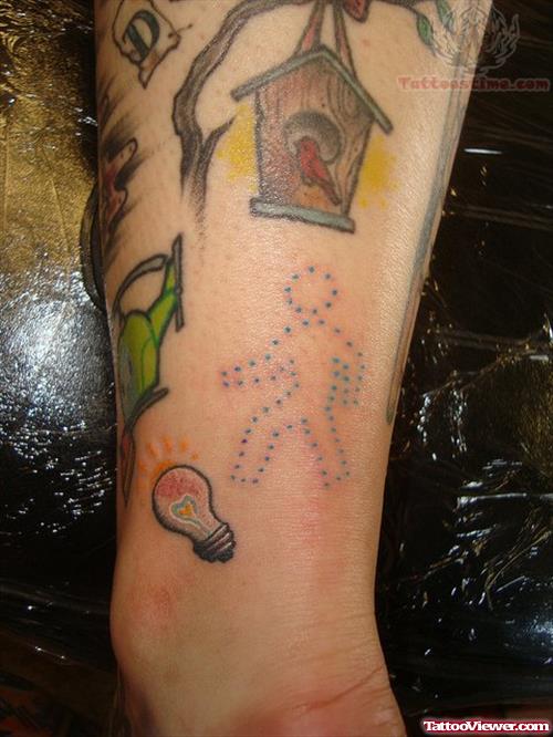 Bird Nest And Bulb Tattoo