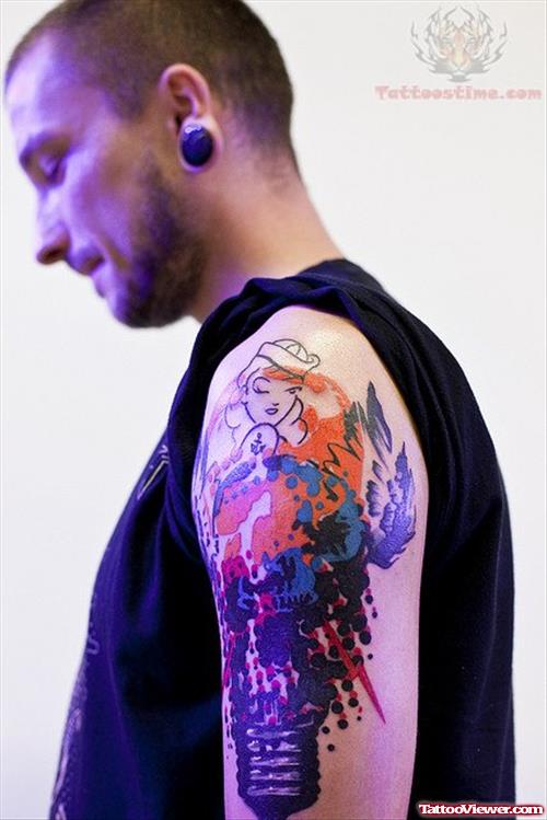 Colorful Bulb Tattoo On Shoulder